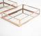 Minimal Rose-gold Metal & Glass Vanity Trays with Mirror Base set of 2