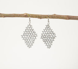 Metallic Mesh Beaded Diamond Dangle Earrings
