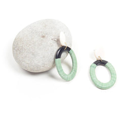 Mint Raffia & Resin Oval Earrings