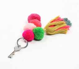 Multicolor Fringes & pom-pom Keyring