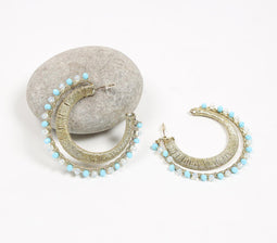 Metallic Yarn-Wrapped Iron & Glass Beads C-Hoop Earrings