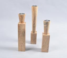 Natural Mango Wood Candle Holders (Set of 3)