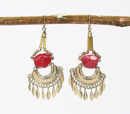 Natural Stone & Metallic Dangle Earrings