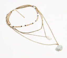 Natural Stone & Recycled Bone Layered Metallic necklace