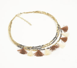 Neutral Beaded & Tasseled Boho Necklace
