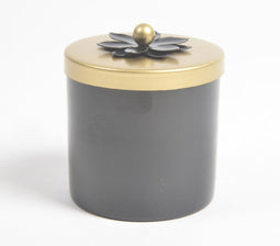 Noir Metallic Jar with Floral Motif Lid