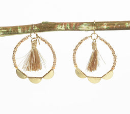 Neutral Beaded & Tasseled Hoop Earrings