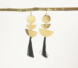 Noir Tasseled Brass Dangle Earrings