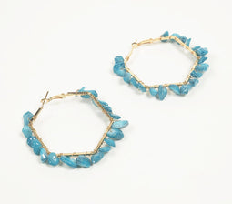 Ocean Blue Shells Hexagonal-Loop Earrings