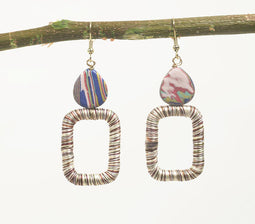 Nylon-Wrapped Iron & Clay Eclectic Dangle Earrings