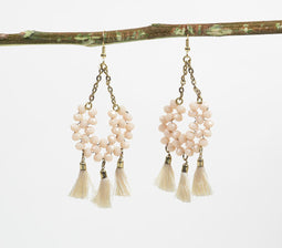 Neutral Tasseled & Beaded Boho Earrings