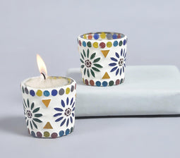 Multicolored mosaic Glass Votives (set of 2)