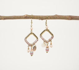 Pastel Beaded Metallic Dangle Earrings