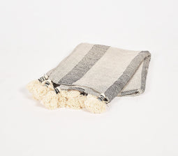Neutral Striped & Tasseled Throw