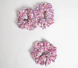 Pastel Rose-lilac Block printed Scrunchie hair ties set of 3