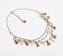 Neutral Tasseled & beaded Necklace