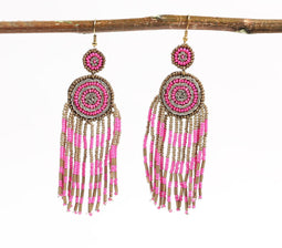 Pink Beaded Shoulder-Duster Earrings