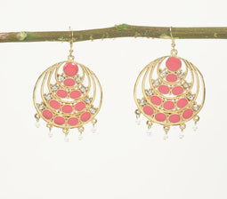 Pink Glass & Gold-Toned Dangle Earrings