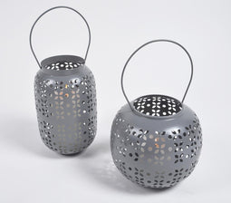 Perforated Grey Iron Lanterns (Set of 2)