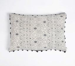 Printed & Border Tasseled Cotton Lumbar Cushion Cover