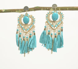 Raffia & Clay Turquoise Chandelier Drop Earrings
