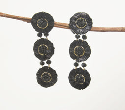 Raffia & Glass Beads Black Floral Drop Earrings