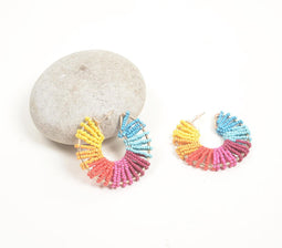 Rainbow Beaded Hoop Earrings