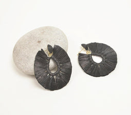 Raffia-Tasseled Black Drop Earrings