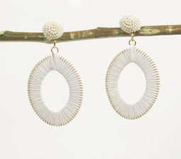 Raffia Wrapped Gold-Toned Iron White Drop Earrings