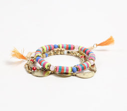 Rainbow Beaded & Tasseled Charm Bracelet