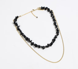 Recycled Brass & Black Gemstone-Chips Layered Necklace