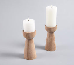 Recycled Saal Wood Ivory Hurricane Candle Stands (set of 2)