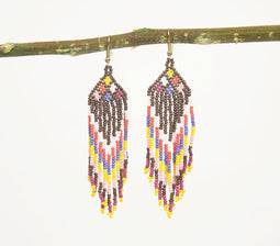 Retro Chevron Beaded Dangle Earrings