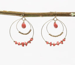 Red Variations Natural Stone Layered Earrings
