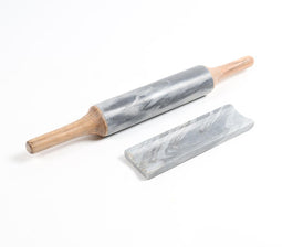 Smoky Marble & Wooden Rolling Pin With Stand