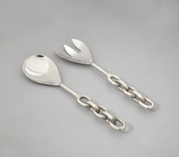 Silver-Toned Salad Servers with Chainlink Handle (Set of 2)