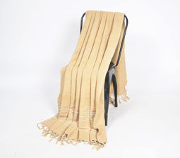 Solid Sand Tasseled Throw with Line Embroidery