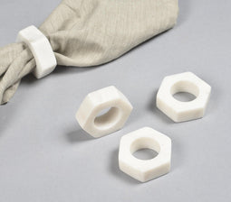 Stone Turned White Marble Napkin Rings (Set of 4)
