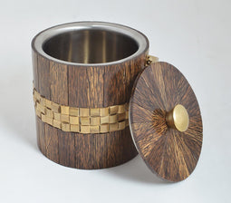 Steel and Wood Double Wall Ice Bucket With Tong