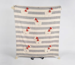 Striped & Embroidered Tasseled Ponies Cotton Throw
