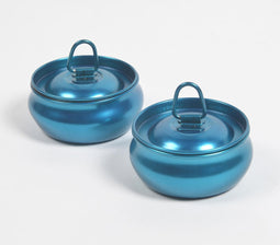 Teal Blue Stainless Steel Dry Fruit Bowl with Lid (Set of 2)