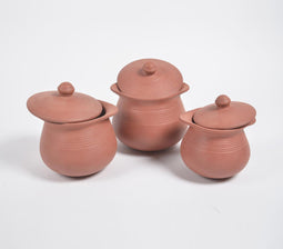 Terracotta Pottery Rice Hot Pots with Lids (Set of 3)