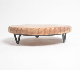 Textured Rim Mango Wood & Iron Cake Stand
