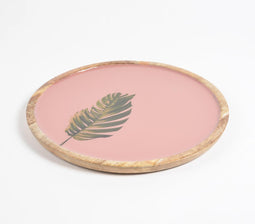 Tropical Leaf Enamelled & Turned Wooden Plate