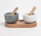 Turned Stone Twin Condiment Bowls with Wooden Tray
