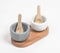 Turned Stone Twin Condiment Bowls with Wooden Tray