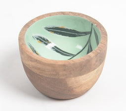 Tropical Leaves Mint Enameled & Turned Mango Wood Bowl