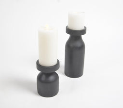 Turned Black Wooden Candle Holders (set of 2)