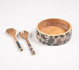 Vintage Rose Salad Bowl & Servers Set
