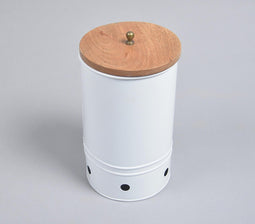 White Galvanized Iron Ribbed Cylindrical Box with Wooden Lid